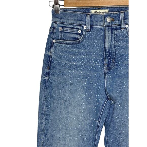 NWT Madewell The 90s Straight Jean 25 Shimmery Clear Rhinestones Enmore Wash - Picture 9 of 16